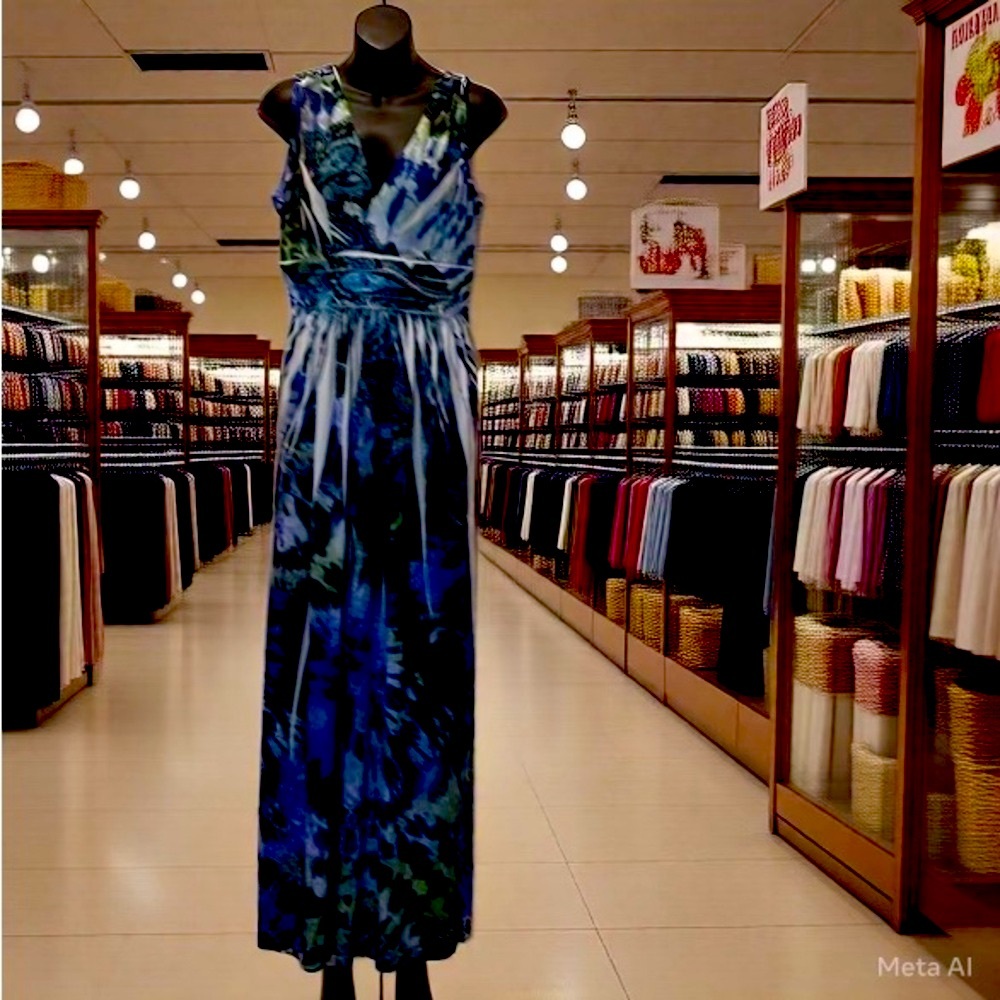 A B STUDIO BLUE GREEN DRESS